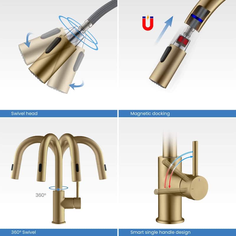 Single-Hole Pull-Down Kitchen Faucet with Sprayer and Magnetic Docking