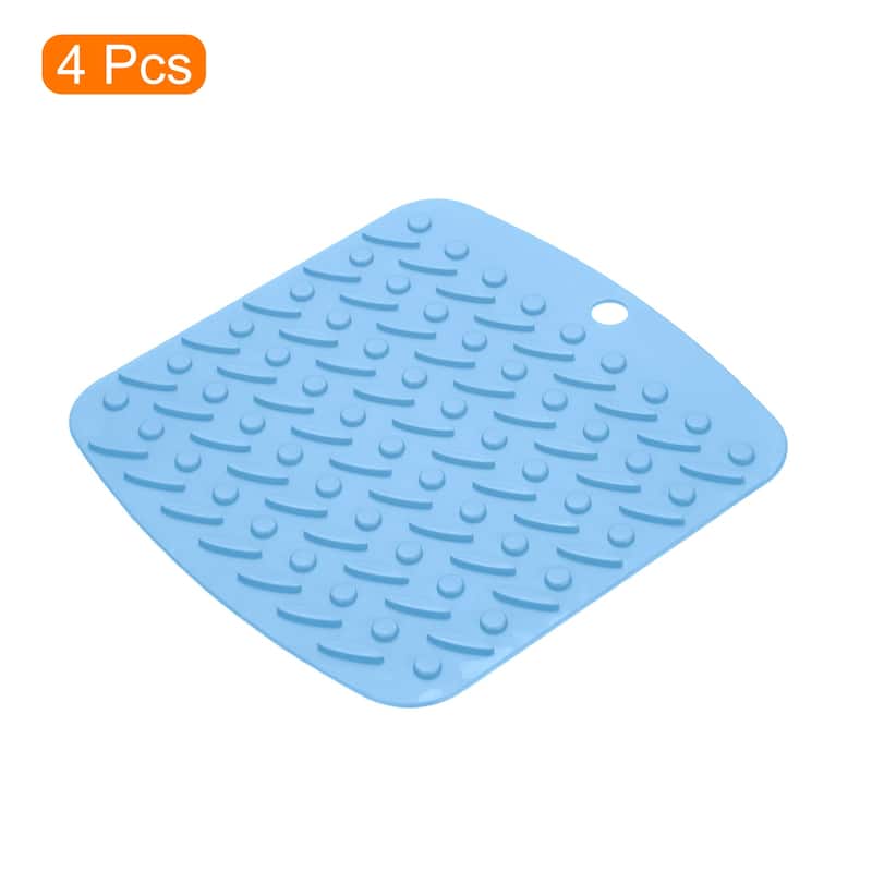 4pcs Heat Resistant Silicone Kitchen Trivet Mat Pan Hot Pot Holder - Sky Blue