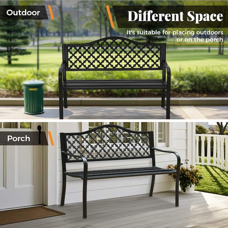 MAISON ARTS 50'' Cast Iron Outdoor Bench, Garden Bench with Backrest and Armrests