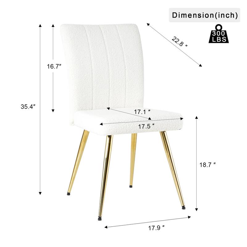 Modern Black Teddy Wool Dining Chairs Set of 4, Upholstered Chair with Fabric Accent Side Chair, Side Chair with Gold Metal Legs