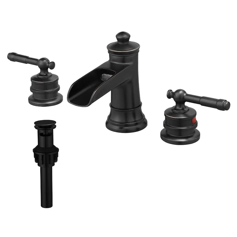Double Handle Three-Hole Bath Waterfall Faucet with Drain