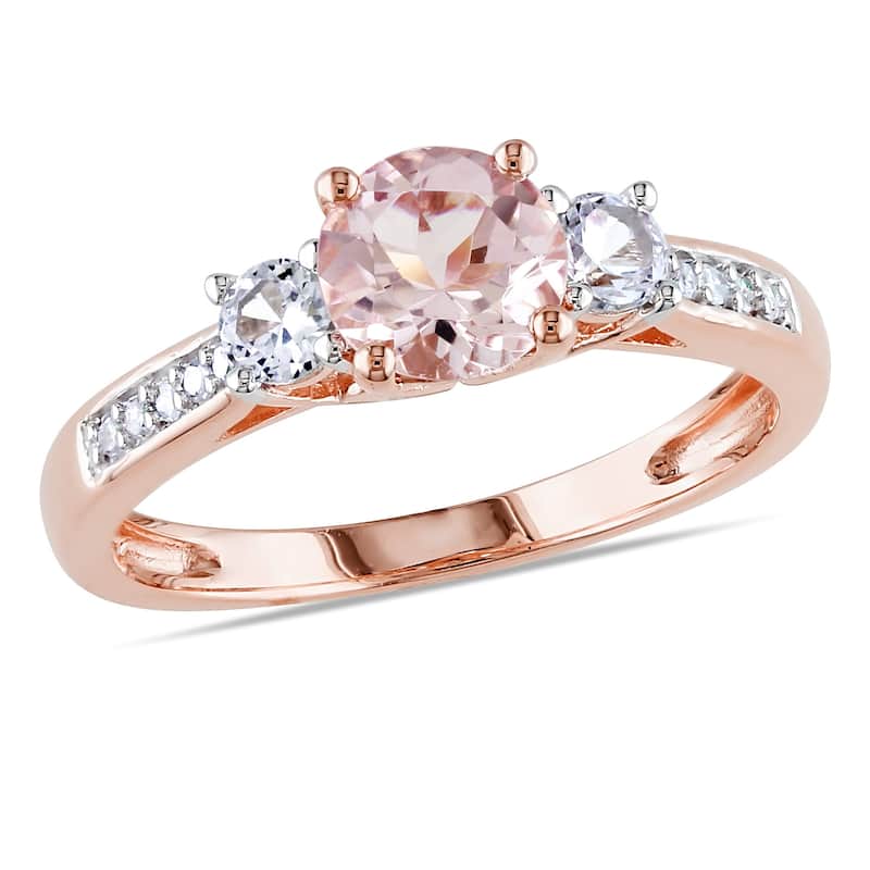 Miadora 10k Rose Gold Morganite and Created White Sapphire Diamond Accent 3-stone Engagement Ring
