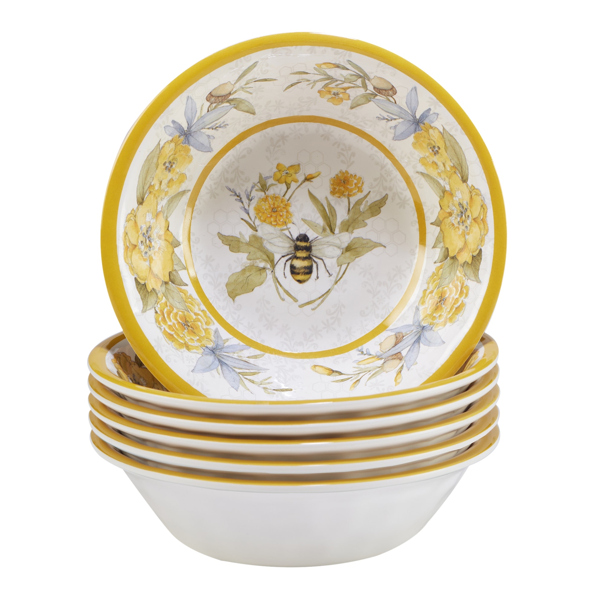 Certified International Bee Sweet 22 oz. Melamine All Purpose Bowl, Set of 6 - 22oz