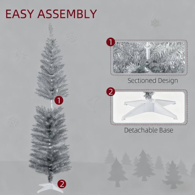 Slim Artificial Pencil Tree - Realistic Branch Tips, Plastic Stand - Silver