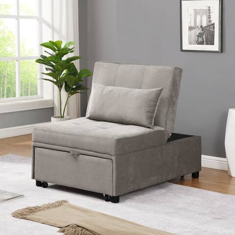 Gray Folding Adjustable Ottoman Sofa Bed with Lift-off Lid Storage - 39.8*26.8*15.4