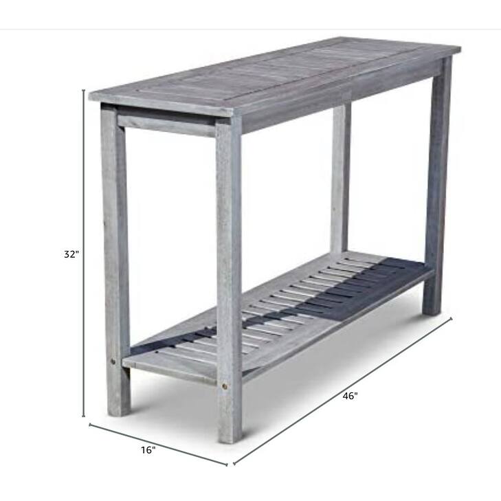 GDFStudio - Longs 51" Outdoor Solid Eucalyptus Wood Console Table with Two-Tier Storage Shelf & Slatted Tabletop