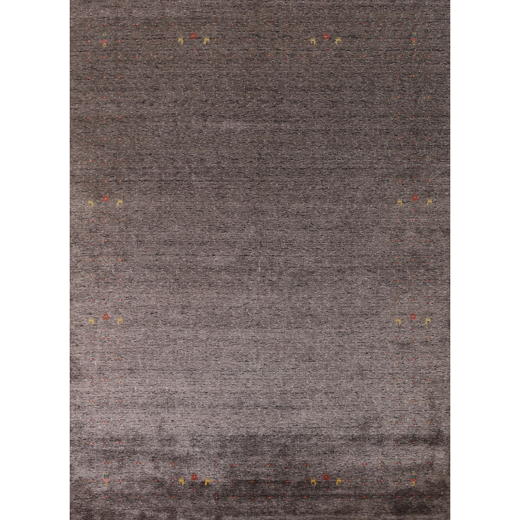 Striped Gabbeh Oriental Area Rug Hand-Knotted Wool Carpet - 7'10" x 9'9"