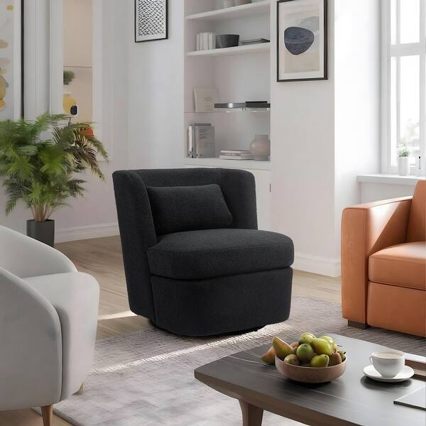 Upholstered Accent Swivel Barrel Chair with pillow