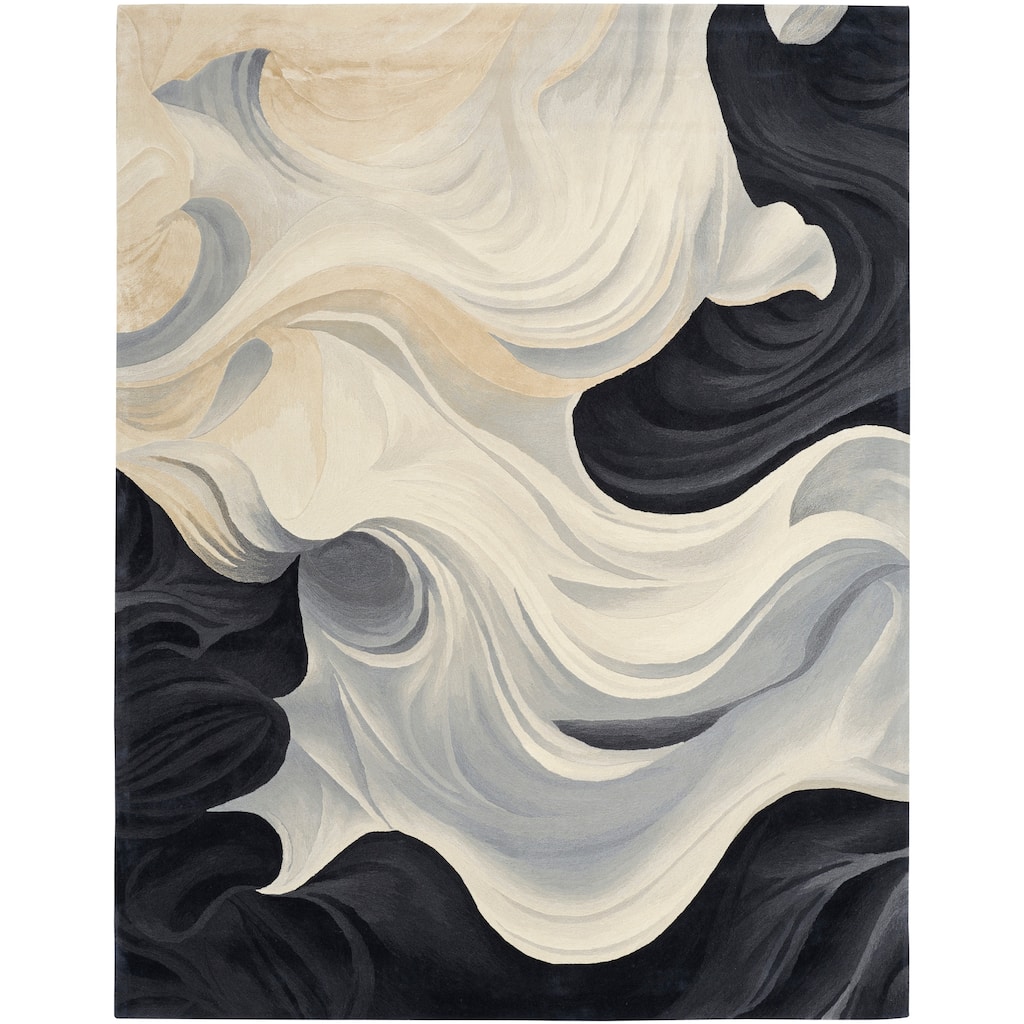 Nourison Prismatic Ivory Black Abstract Chic Hand-Tufted Indoor Rug