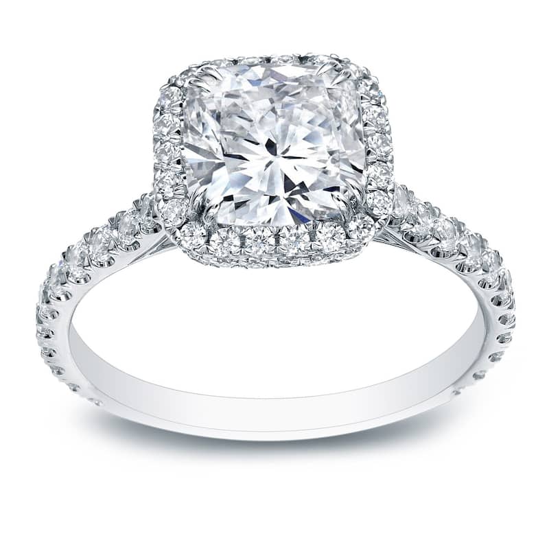 Auriya 18k Gold 2 carat TW Cushion-cut Halo Diamond Engagement Ring Certified (H-I, SI1-SI2)