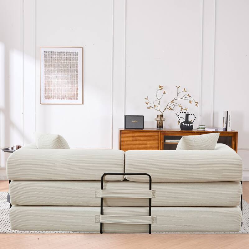 Convertible Sofa Bed, Folding Floor Couch Loveseat with Pillows, Corduroy Multi‑Mode Lounger, Sleeper Mattress