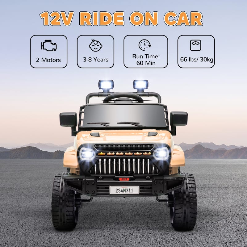 12V Kids Electric Car with Parent Remote Control, Ride-On Car Off-Road Toy Car with Music & 3 Speeds
