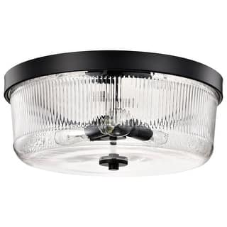 Grayson Large Flush Mount Matte Black Finish Clear Ribbed Glass - Matte Black
