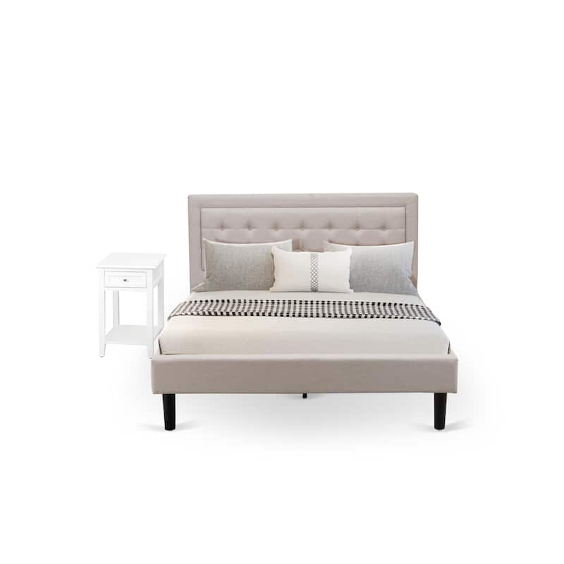 Platform Queen Bedroom Set with 1 Upholstered Bed and Modern Nightstand - Mist Beige Linen Fabric(Pieces Option)
