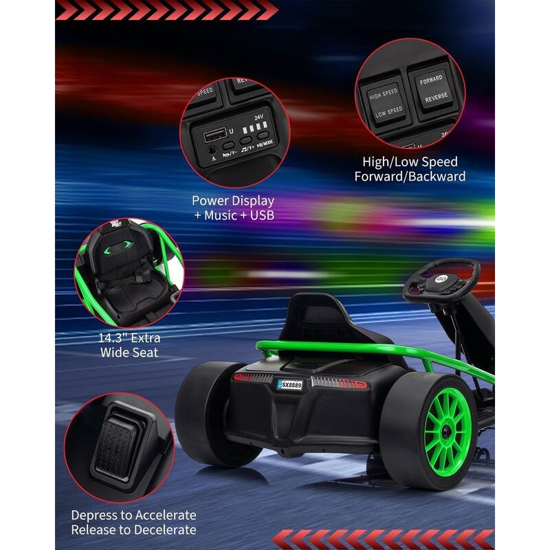 8MPH Fast Drifting Circling Car Ride On Go Kart for Kids Best Gift