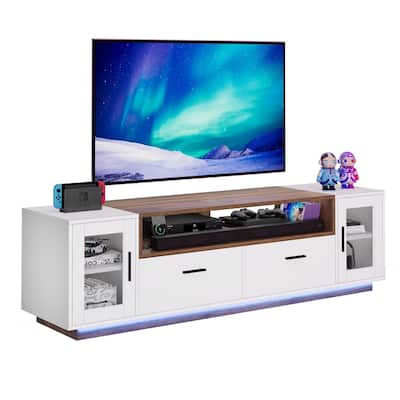 TV Stand for 50 to 70 Inch TV W/ Power Outlet & Led Lights White - 62 inches