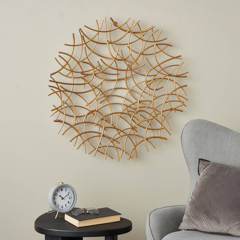 Gold Metal Overlapping Curved Sticks Abstract Home Wall Decor - Gold