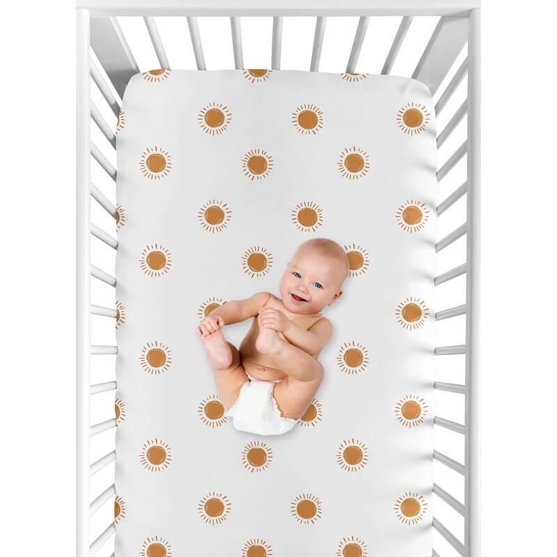 White Orange Boho Sun Boy Girl Fitted Crib Sheet - Pumpkin Bohemian Celestial Sky Gender Neutral Desert Sunshine Outdoors Nature