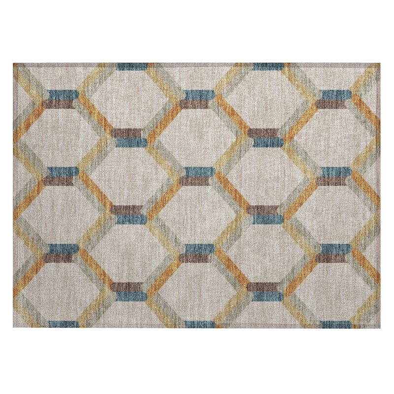 Machine Washable Indoor/ Outdoor Modern Trellis Chantille Rug