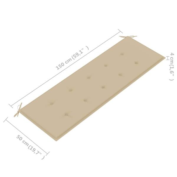 dimension image slide 0 of 2, vidaXL Batavia Bench with Beige Cushion 59.1" Solid Teak Wood