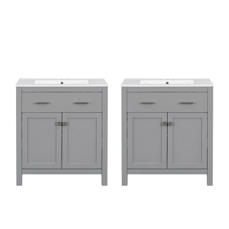 60" Modern Bathroom Vanity Set with Double Vanities (Separate), Double Ceramic Sinks - Grey