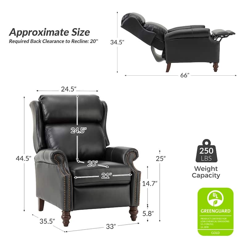 Noemon Genuine Leather Recliner with Nailhead Trims by HULALA HOME (Set of 2)