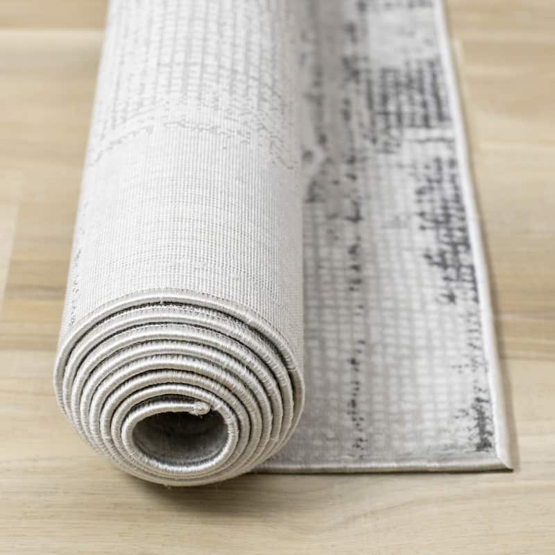 Alpine Rug Co. Washable White/Grey Abstract Area Rug