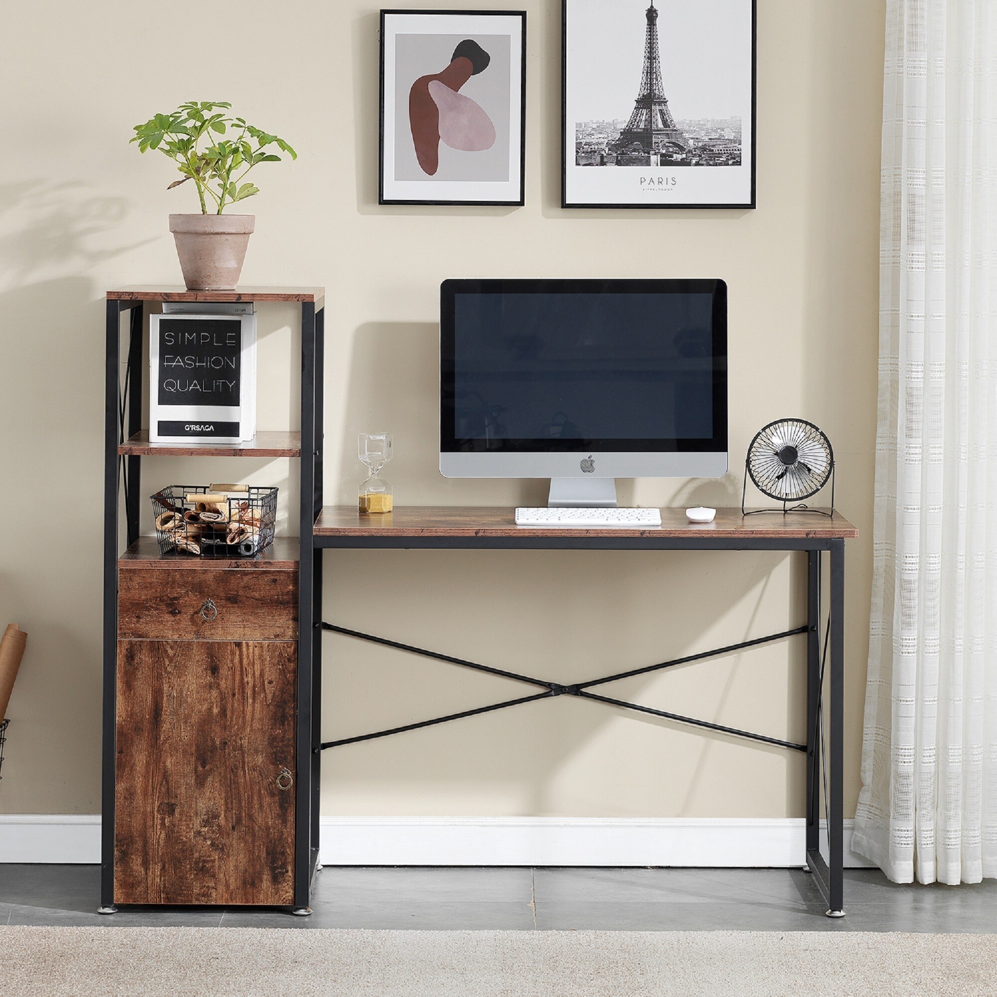 Shop Vecelo Computer Desk With File Cabinet And Bookcase 57 08 18 90 47 24 Overstock 31950669