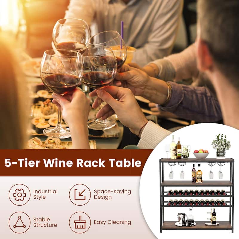 Costway Rustic 5-tier Wine Rack Table 22 Bottle Wine Cabinet - See Details