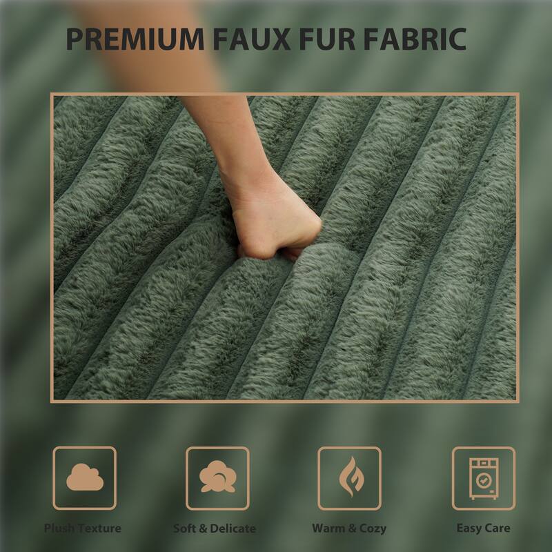 53"W Oversized Plush Fur-Like Chaise Lounge Sofa with Cup Holder