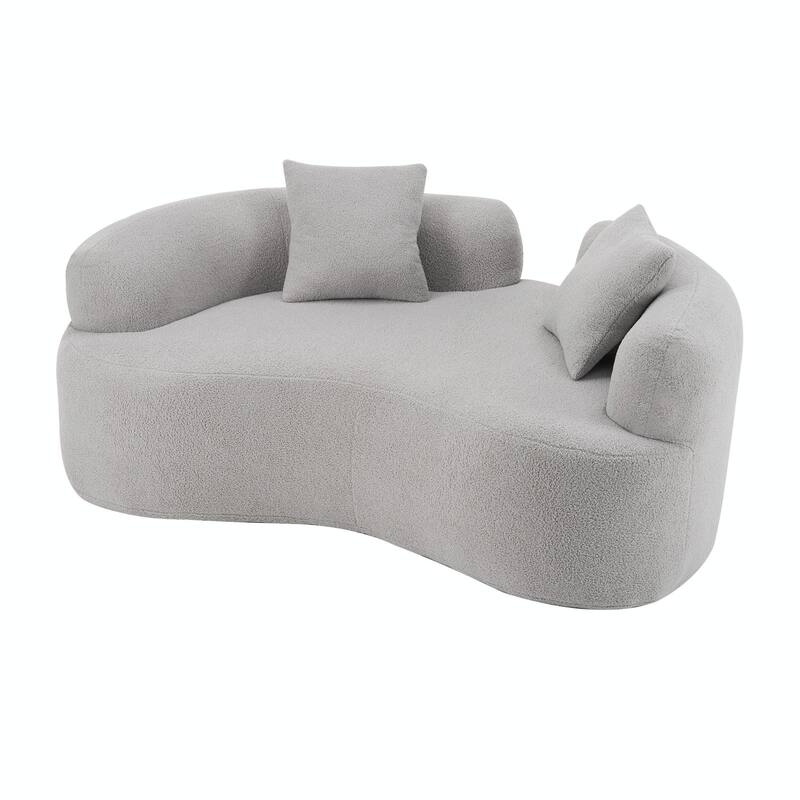 66.93" Curved Loveseat - White Full Compression Sponge Sofa with Teddy Velvet Fabric