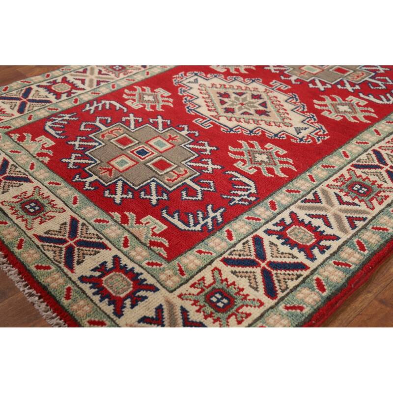 Red Kazak Rug Bedroom Hand-Knotted Wool Carpet - 2'11"x 3'10"