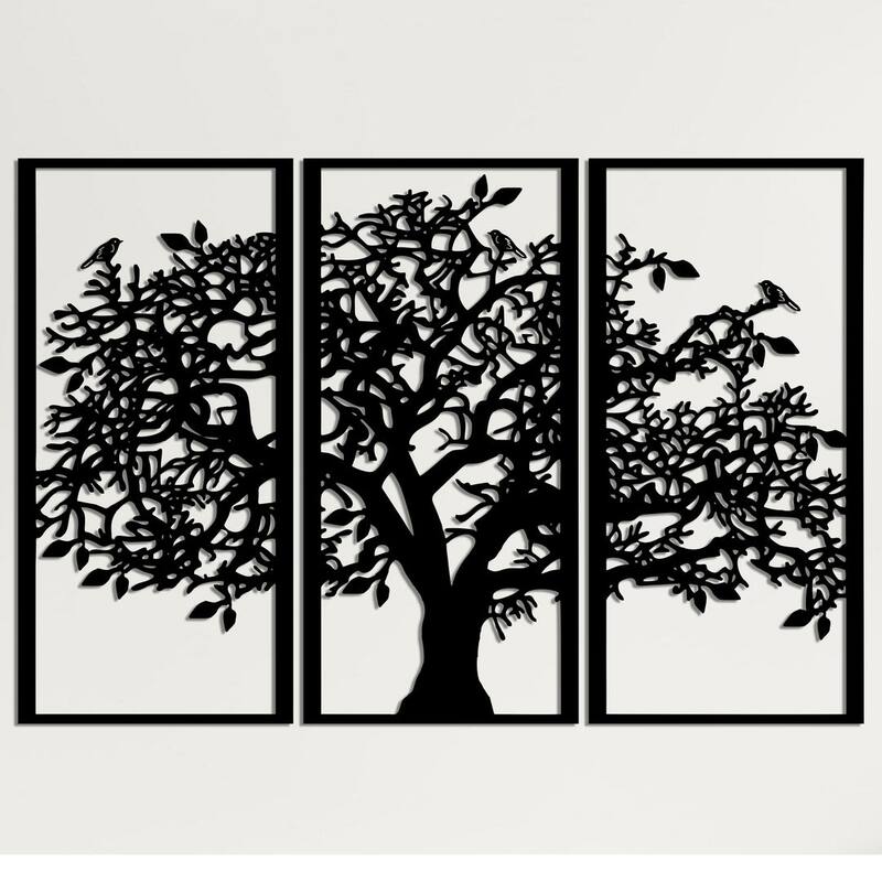 Tree of Life 3 Panels Metal Wall Decor for Home and Outside - Wall-Mounted Geometric Wall Art Decor