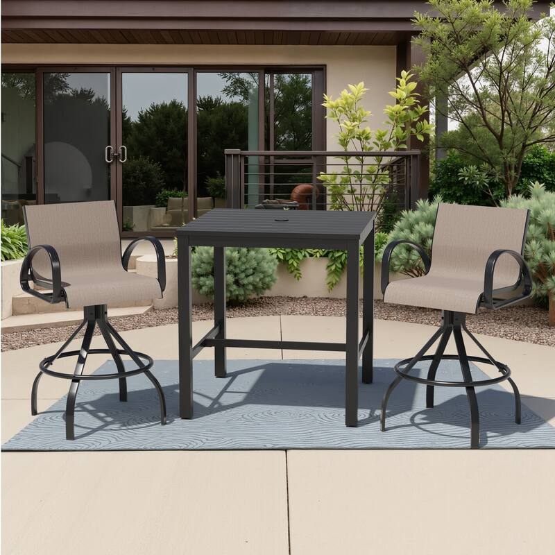 3/5-Piece Aluminum Sunbrella Textilene Fabric Swivel Bar Stools and Table Set - Augustine Ashe - Set of 3