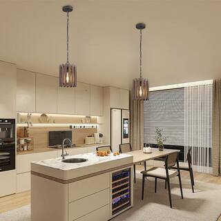 1-light round cage light walnut restaurants light wood, metal pendant light