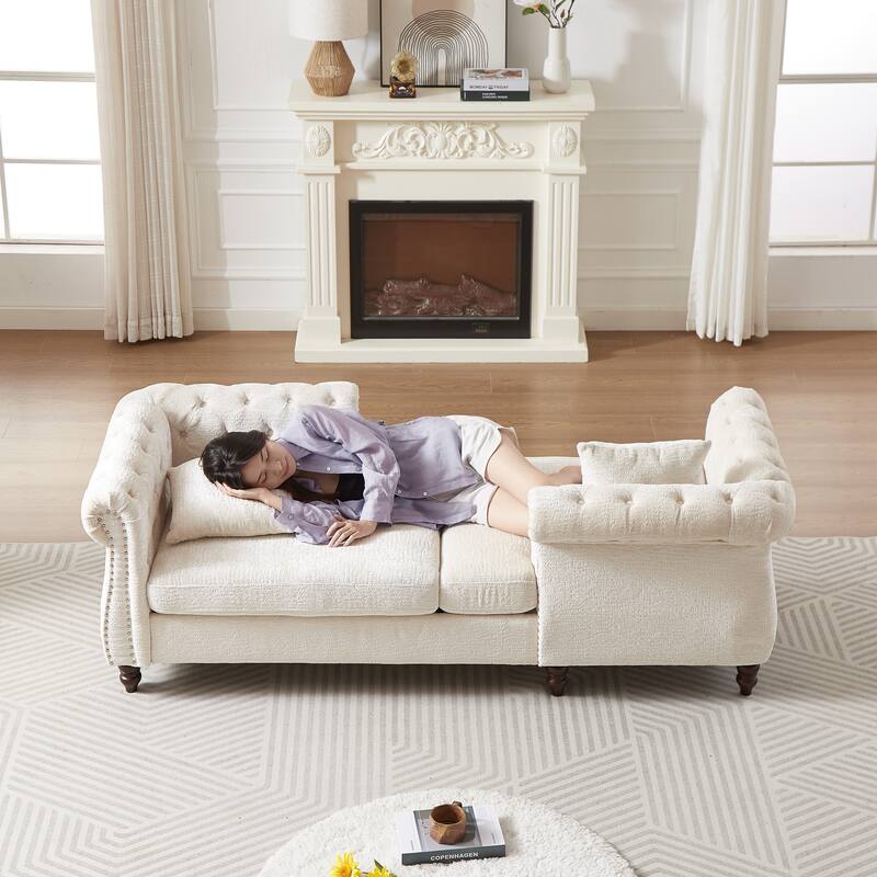 81" Button Tufted Sleeper Sofa Bed with Nailhead and Pillows