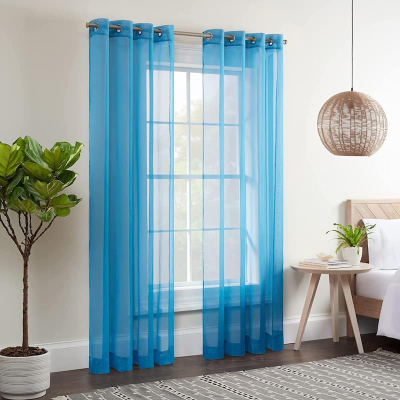 Eclipse Calia Modern Sheer Voile Light Filtering Grommet Curtains (2 Panels) - Blue - 54x84 - 84 Inches