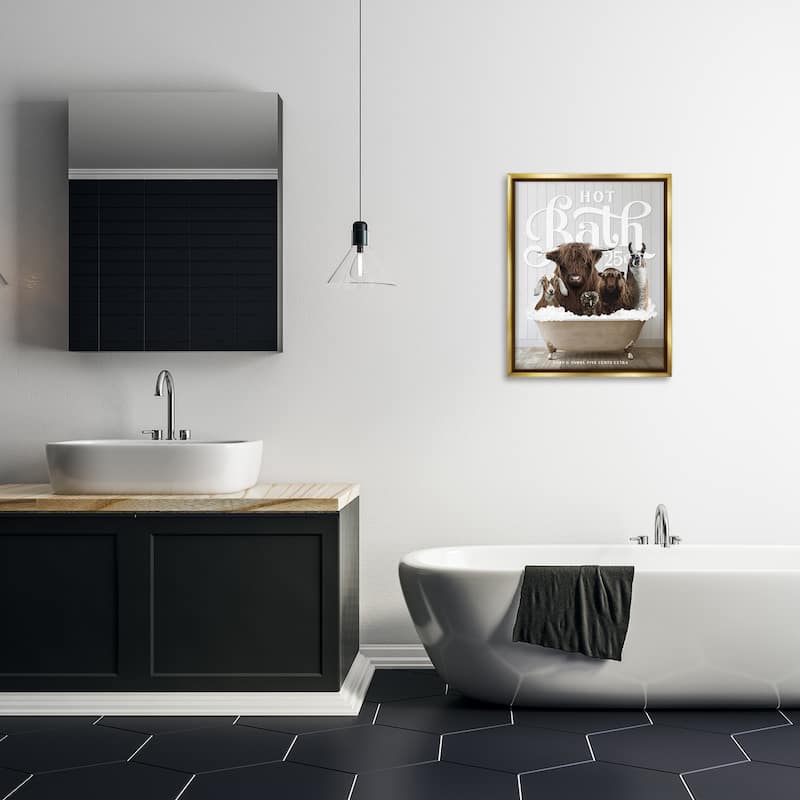 Stupell Farm Animals in Bath Framed Floater Canvas Wall Art Design by Lettered and Lined