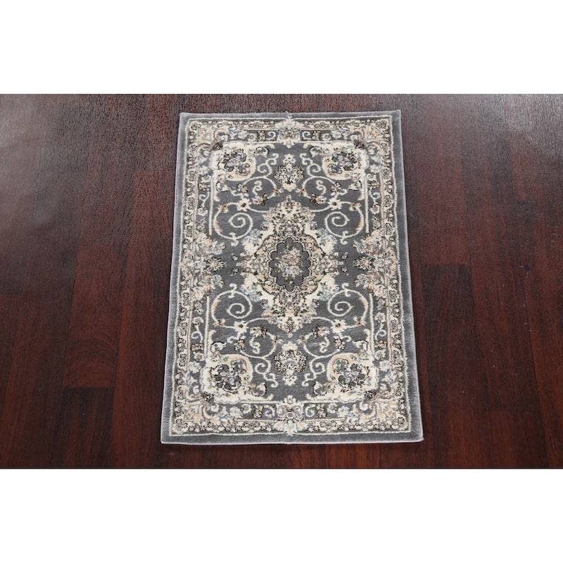 Grey Floral Medallion Transitional Turkish Rug Oriental Carpet