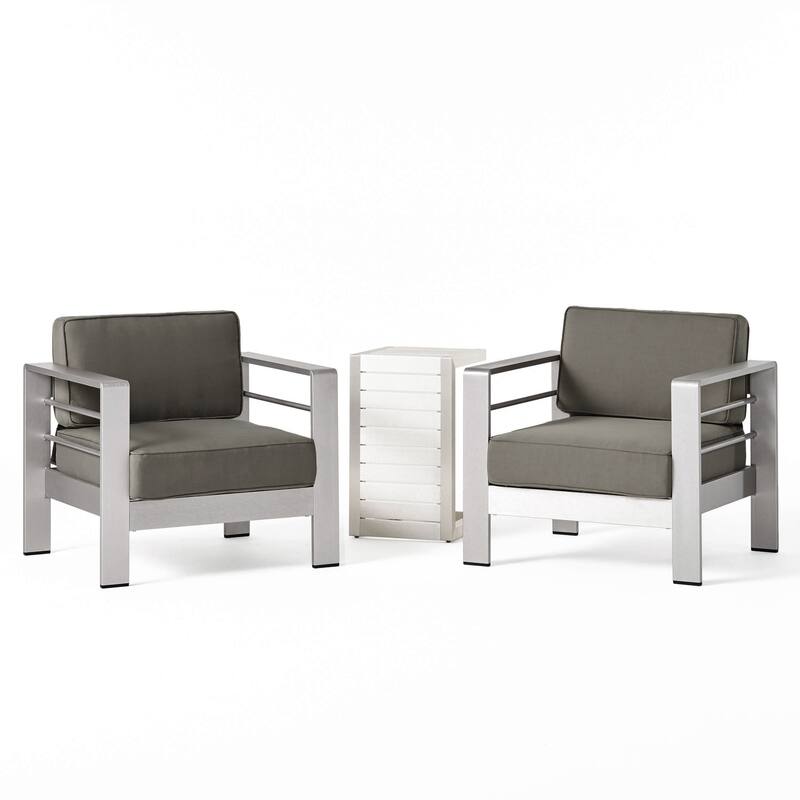 Cape Coral Outdoor Aluminum 3 Piece Chat Set with C Shaped Table by Christopher Knight Home