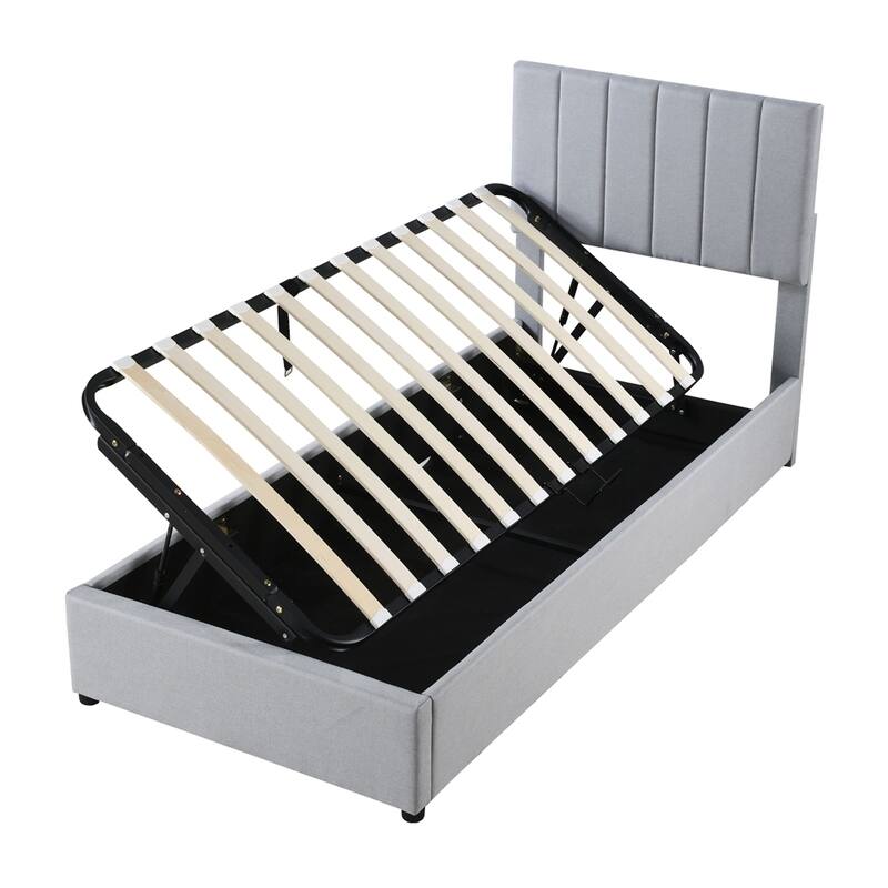 Twin Size Upholstered Platform Bed with Hydraulic Storage System