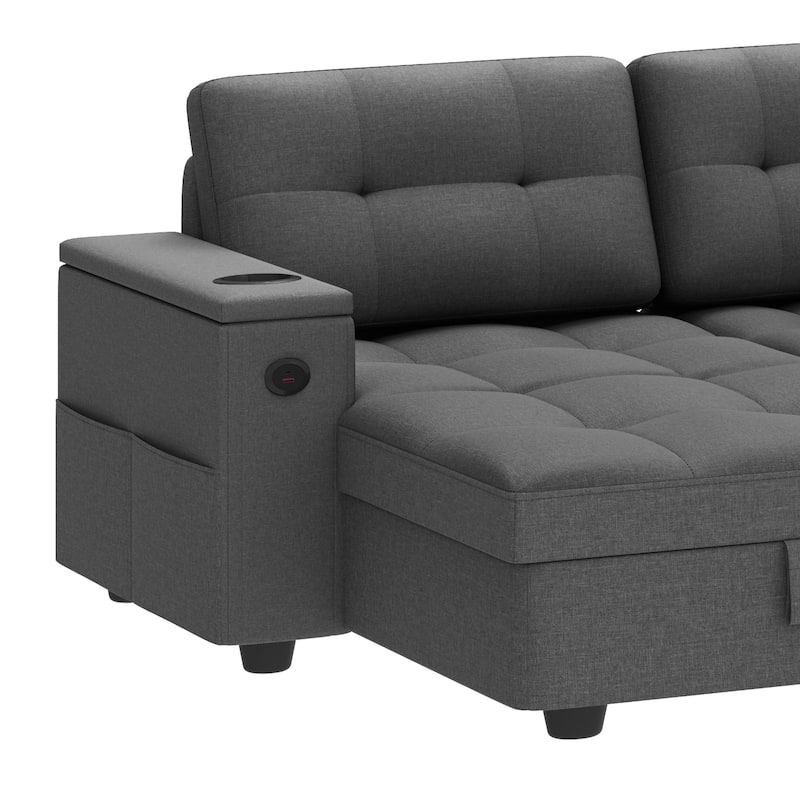 Moasis 2-in-1 Convertible Sleeper Linen Sofa Bed Folding Futon Couch with Pullout Bed Multifunctional Sofa