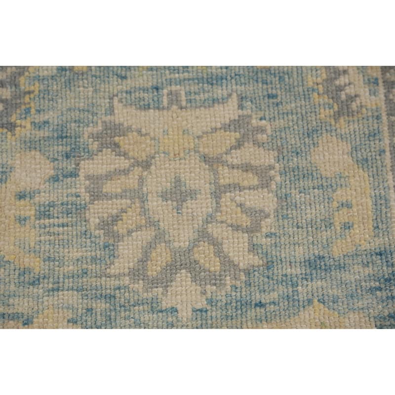 Hand Knotted Oriental 100% Wool Carpet Transitional Floral Navy Blue & Blues Oushak Runner Rug - 20' 2'' X 3' 1''