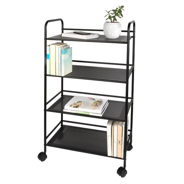 4 Tier Metal Cart with Wheels, Black - Overstock - 31580696