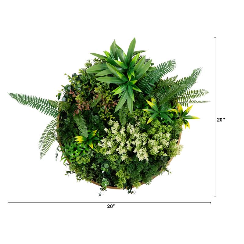 Queensland Rainforest Artificial Round Framed Living Wall Panel - 20"