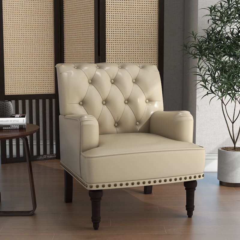 Mid-Century Leather Tufted Accent Chair for Living Room