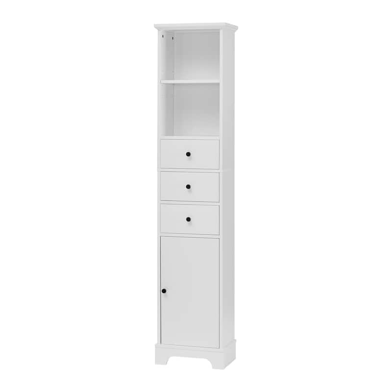 Tall Bathroom Cabinet, Freestanding Storage Cabinet with 3 Drawers and Adjustable Shelf