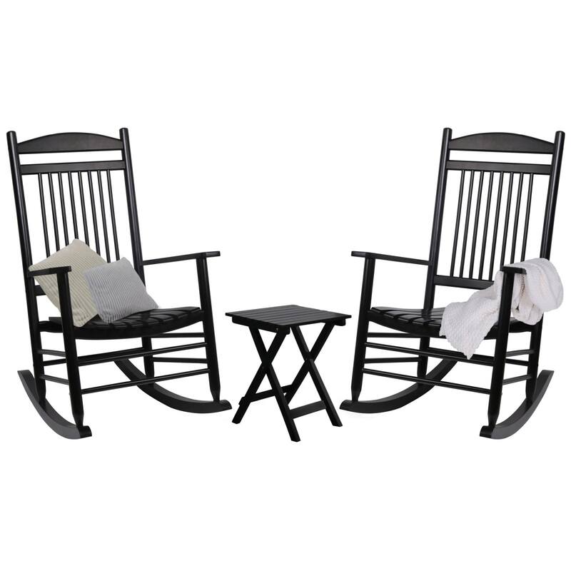 VEIKOUS 3-Piece Outdoor Rocking Chair Set with Folding Table for Patio and Porch