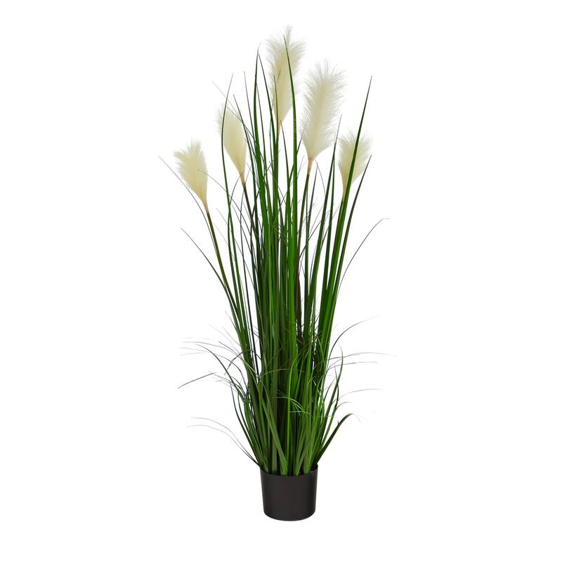 Artificial Plume Grass Plant 4ft - Elegant Faux Greenery for Home Decor - Indoor Decorative Grass Bush - Green
