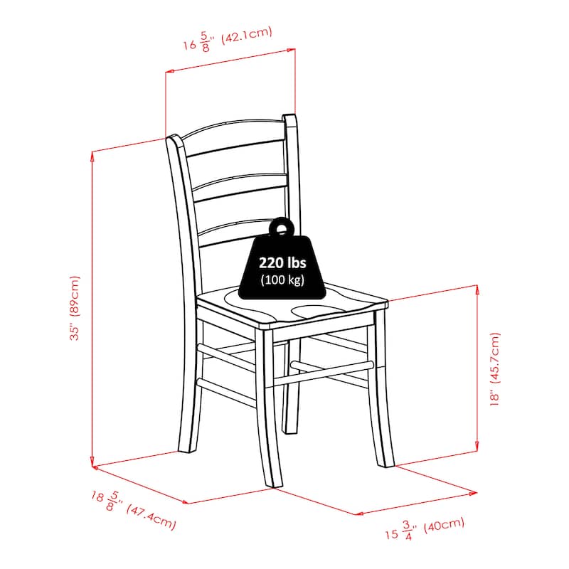 2-Pc Ladder-back Chair Set - 16.6 x 20.5 x 34.7 inches